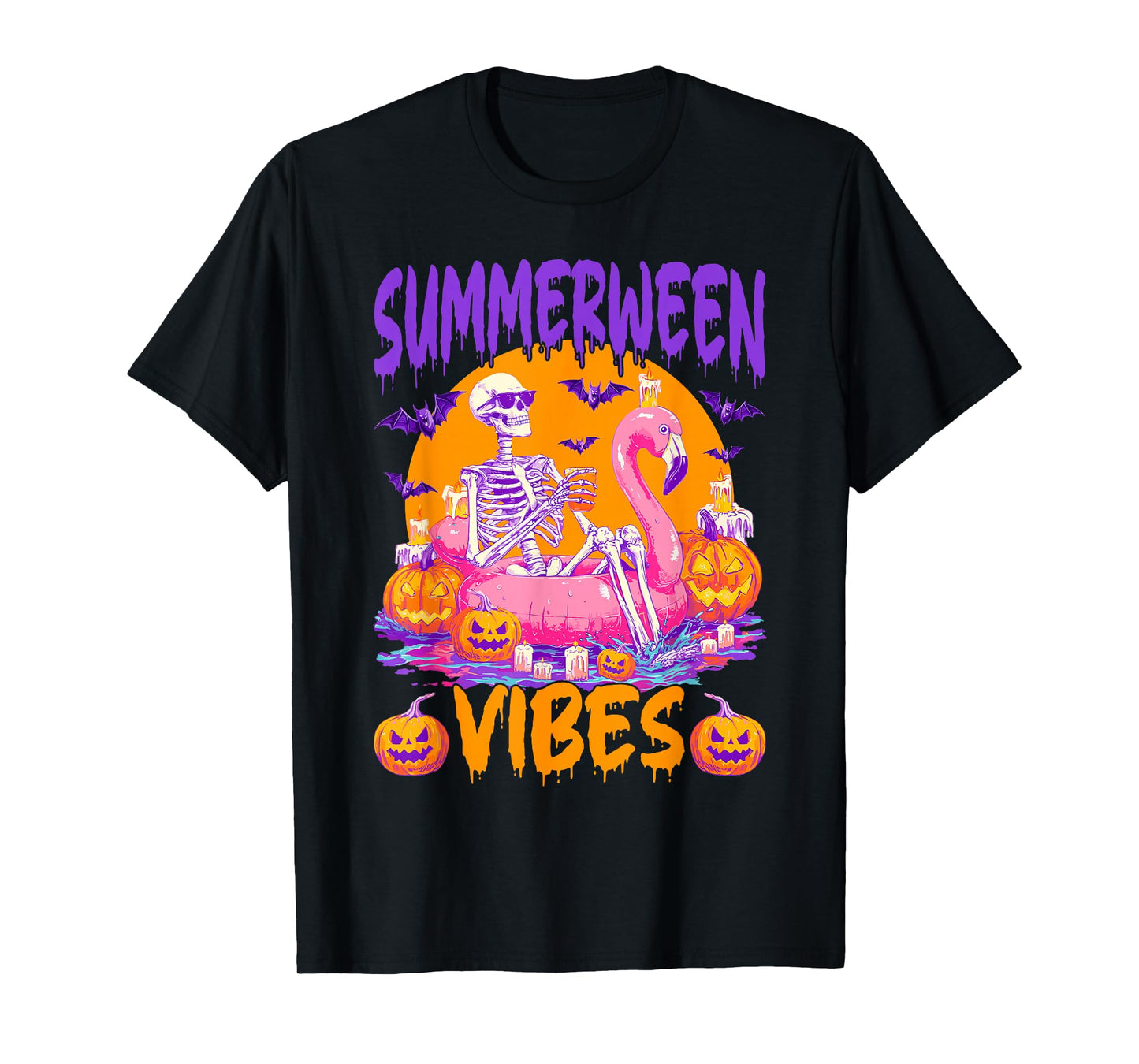 Summerween Vibes Skeleton On Float Halloween Summer Vacation T-Shirt