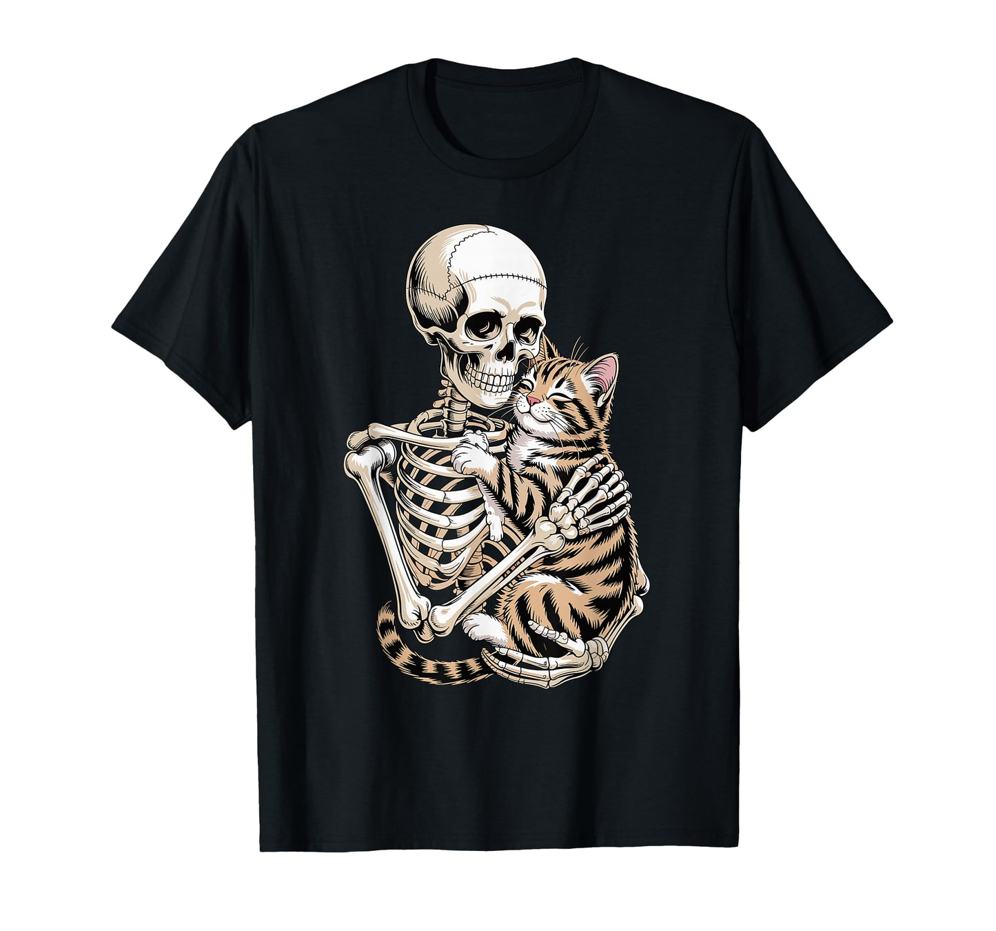 Skeleton Hugging Cat Gothic Pet Lover Design T-Shirt