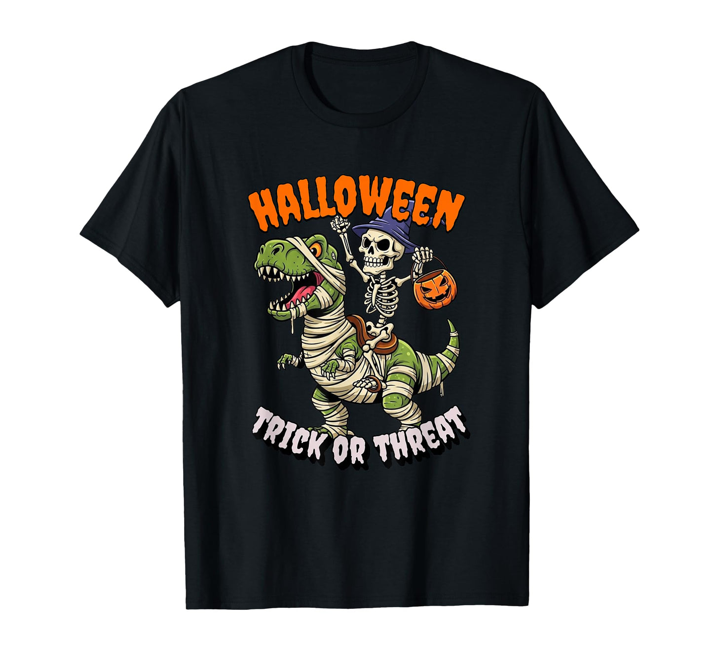 Funny Skeleton Dinosaur Halloween Trick or Treat Kids Boys T-Shirt
