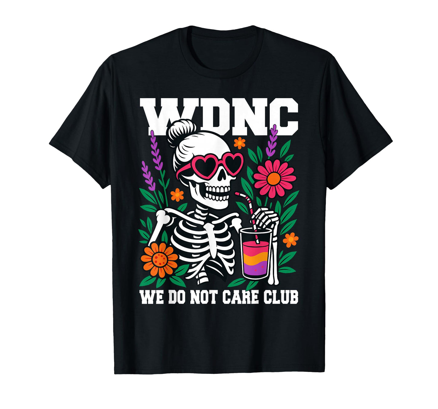 Vintage We Do Not Care Club WDNC Skeleton Drink Tropical T-Shirt
