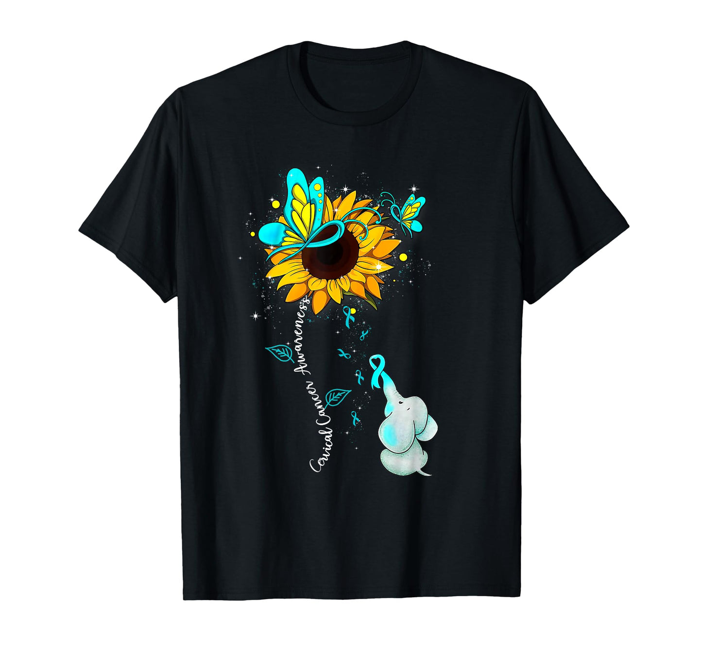 Cervical Cancer Awareness Sunflower Elephant Men Womens T-Shirt