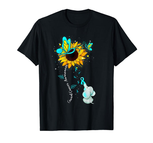 Cervical Cancer Awareness Sunflower Elephant Men Womens T-Shirt