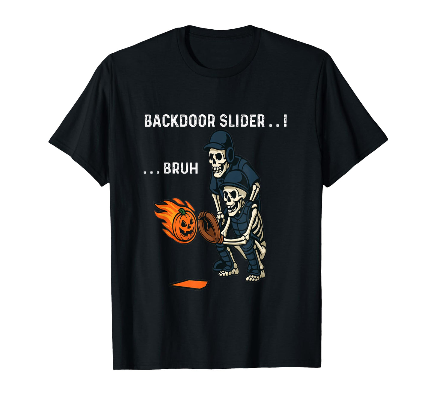 Halloween Skeleton Baseball Players Backdoor Slider Design T-Shirt