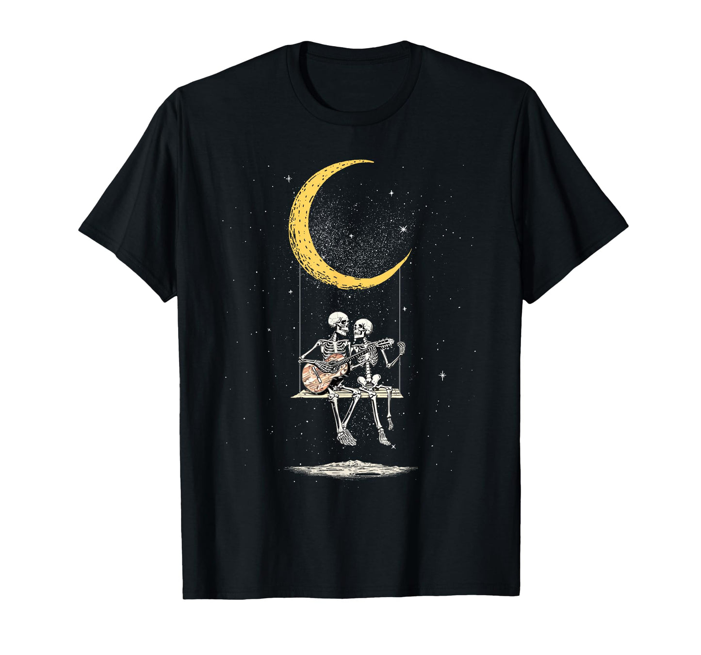 Skeleton Couple Matching Moon Swing Guitar Lover Halloween T-Shirt