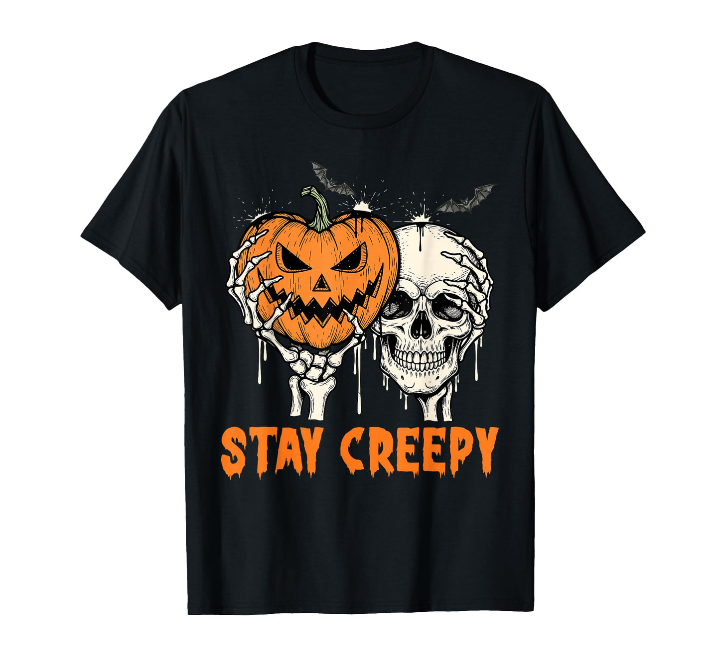 Stay Creepy Dripping Heart Halloween Skeleton Hand Spooky T-Shirt