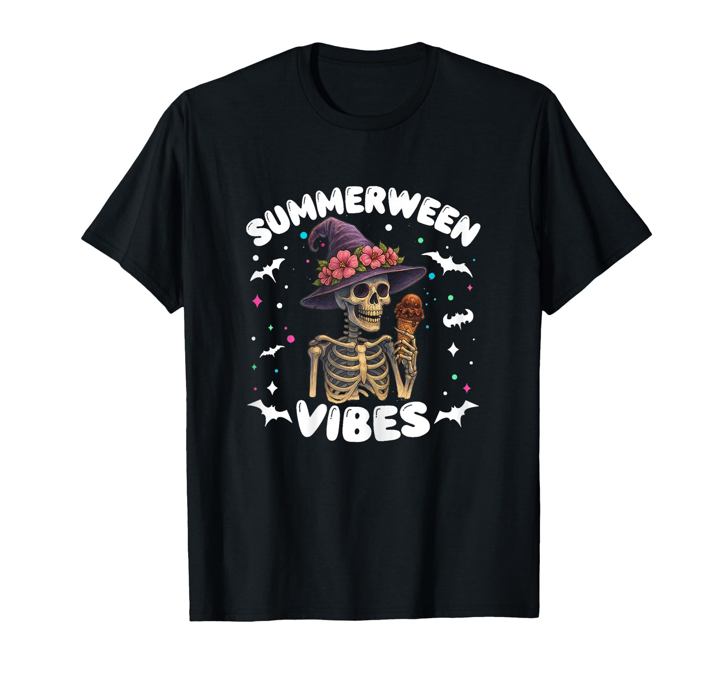 Summerween Vibes Skeleton Halloween Summer Witch Hat T-Shirt