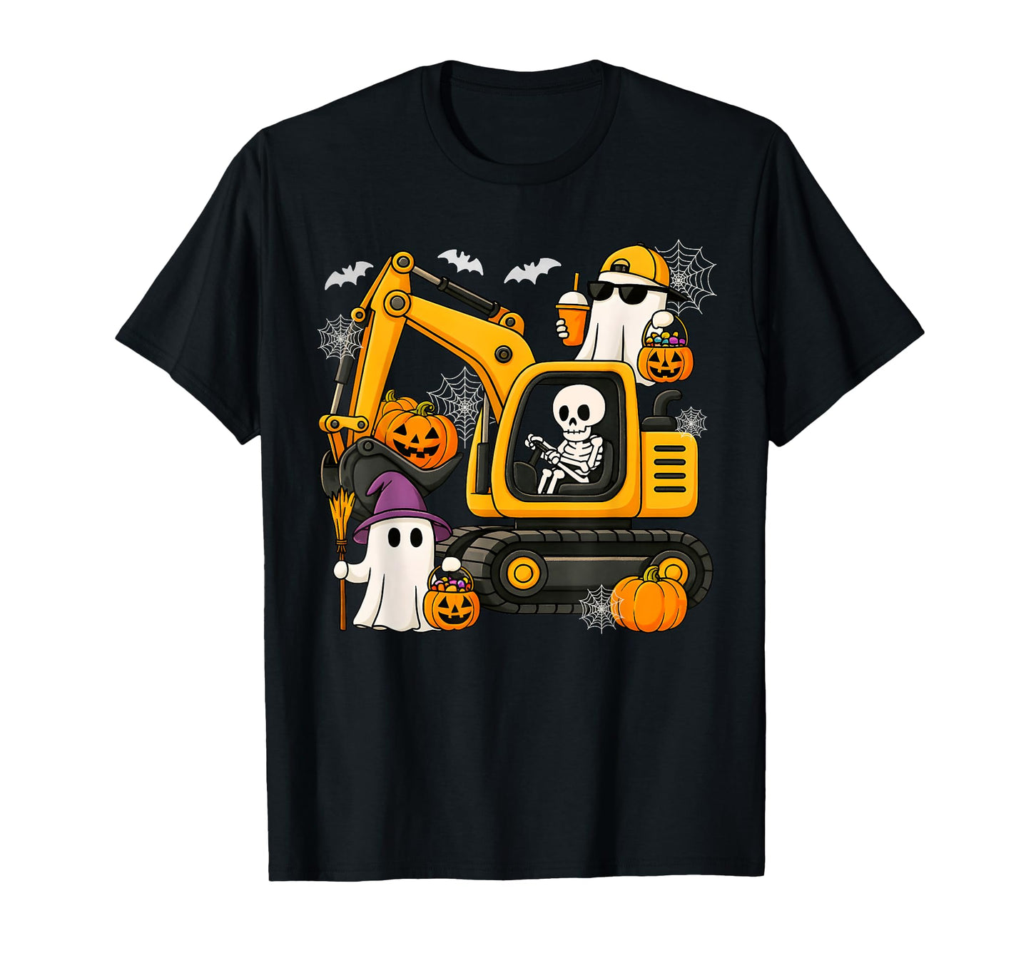 Funny Boo Skeleton Construction Trucks Halloween Costumes Bo T-Shirt