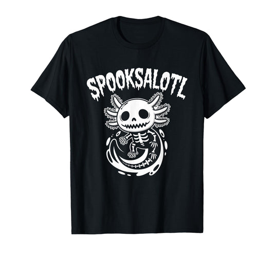 Cute Axolotl Skeleton Spooksalotl Halloween Kids Boys Girls T-Shirt