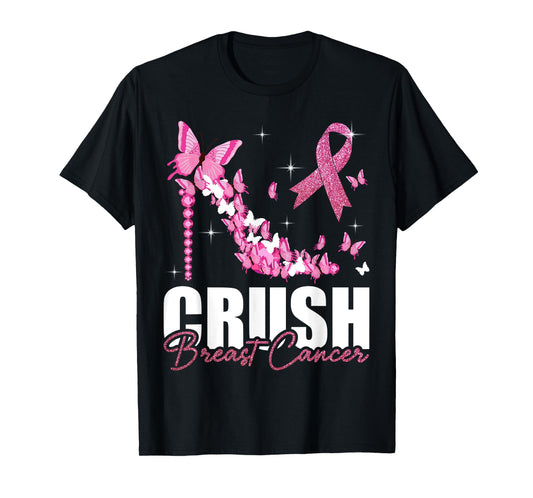 Crush Breast Cancer Ribbon Butterfly Breast Cancer Awareness T-Shirt