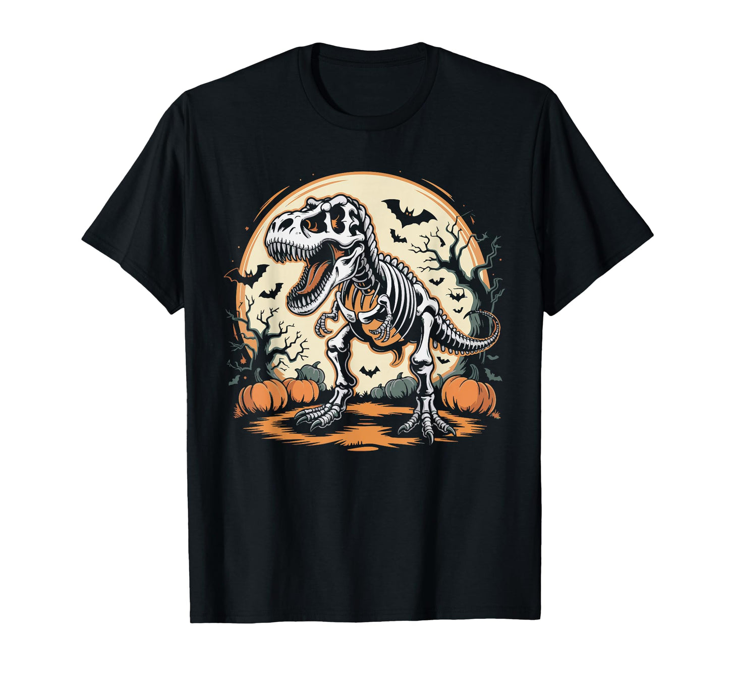 Scary Dinosaur Skeleton Pumpkin T Rex Bones Halloween Night T-Shirt