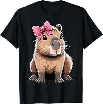 Cute Gifts for Capybaras Lover Capybara with Pink Ribbon Bow Unisex-Child T-Shirt