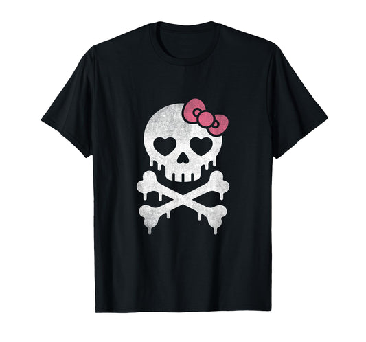 Cute Skull Pink Bow Dripping Crossbone Halloween Women Girls T-Shirt