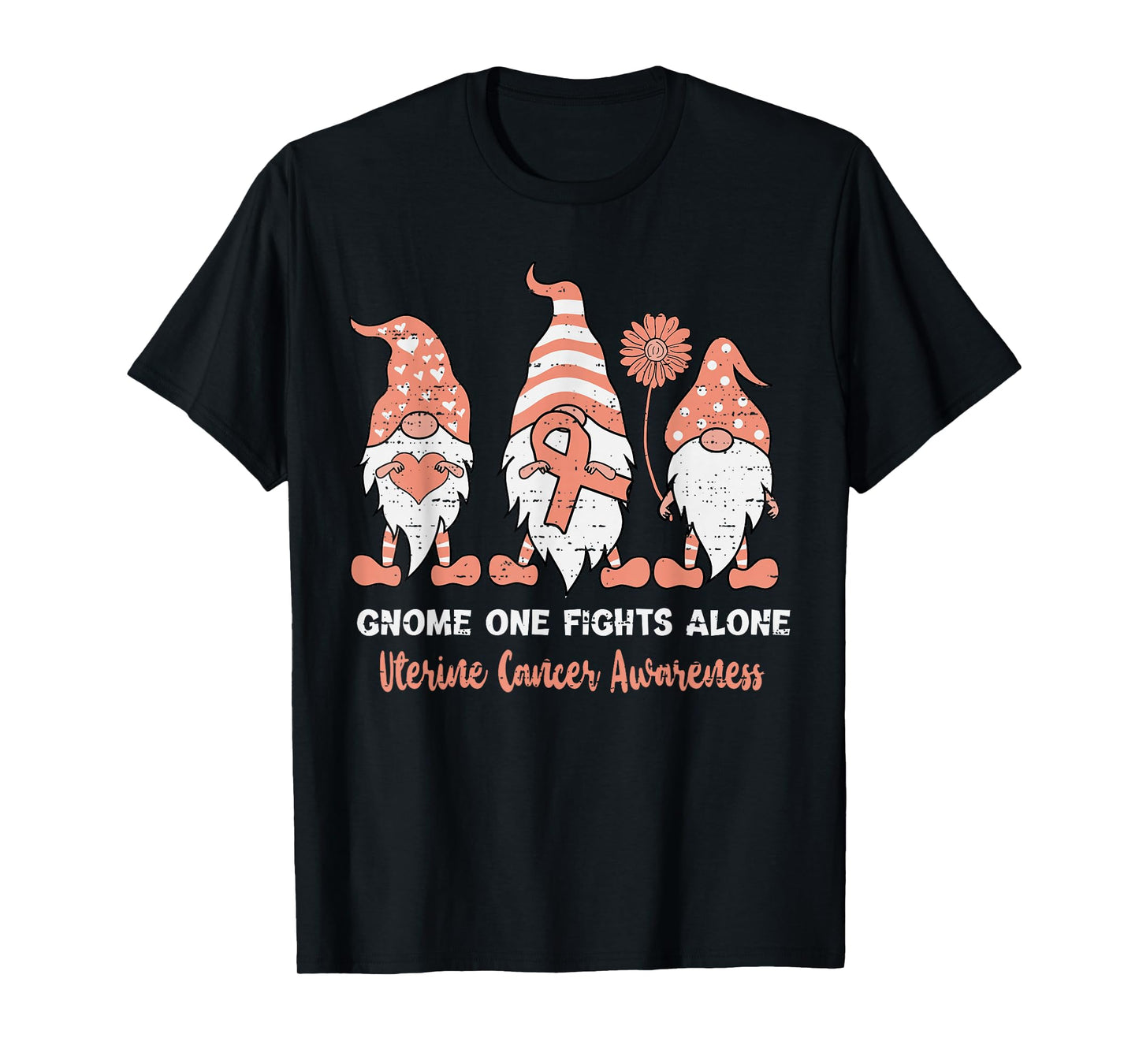 Uterine Cancer Awareness Gnome Ribbon Peach Girl Boy Kids T-Shirt