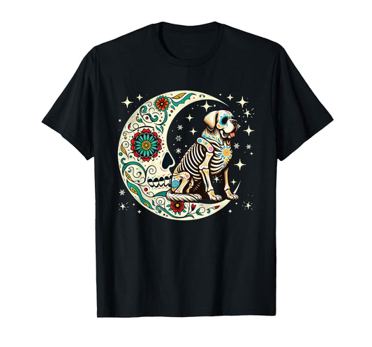 Dia De Los Muertos Halloween Floral Skeleton St. Bernard T-Shirt