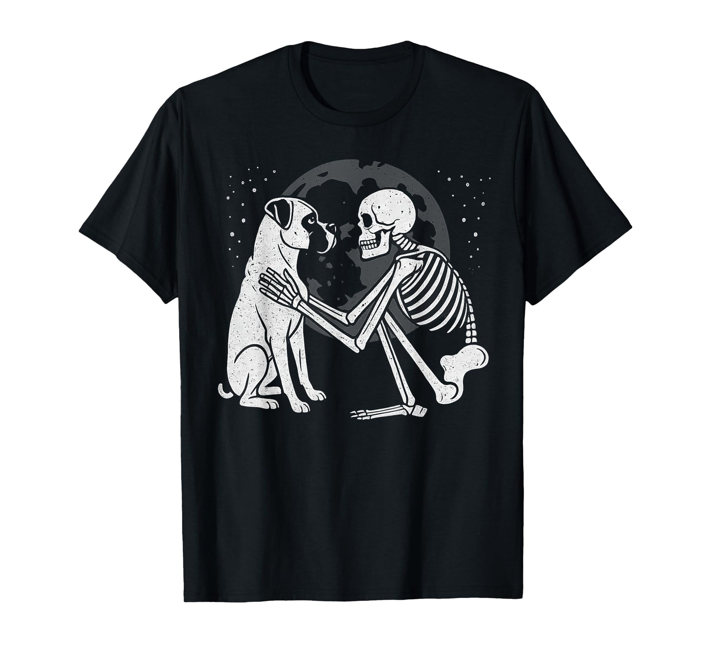 Boxer Dog Skeleton Moon Halloween Dog Lover T-Shirt