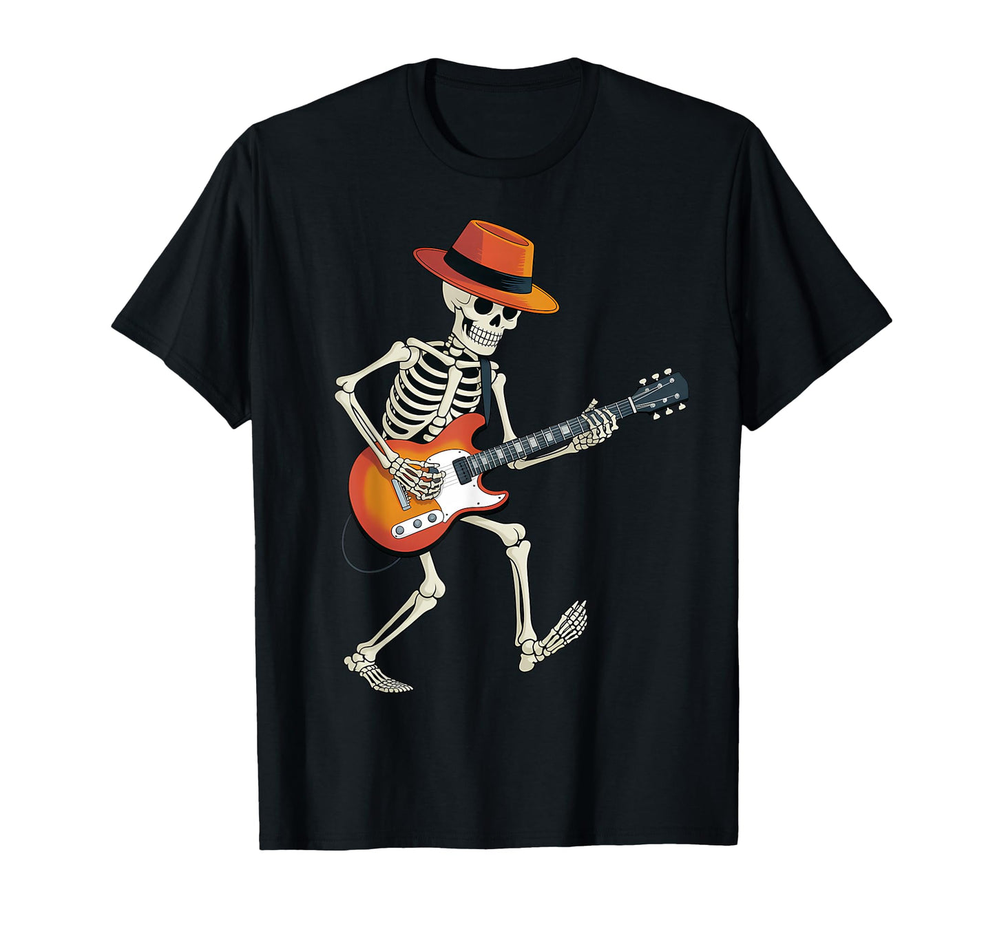 Skeleton Playing Electric Guitar Rock Halloween Boys Men T-Shirt