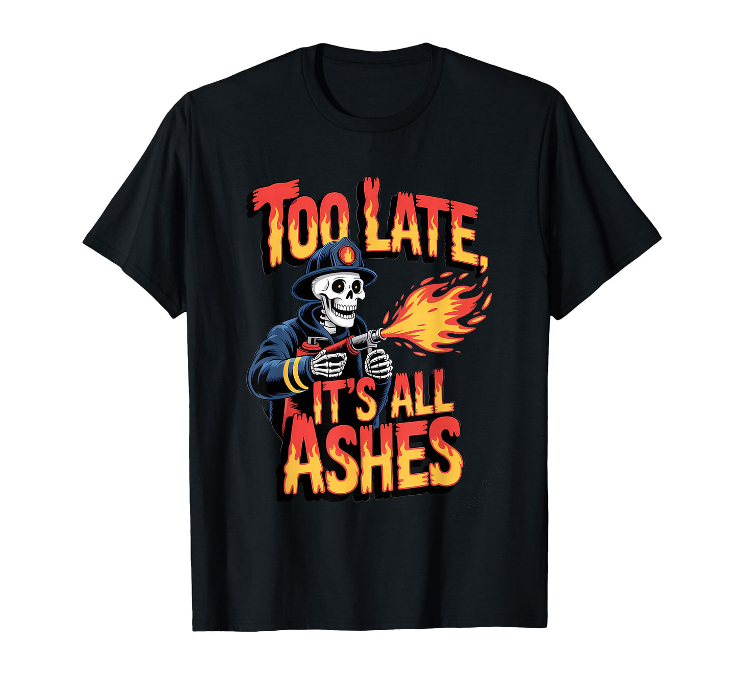 Skeleton Firefighter Halloween Funny Spooky Firema T-Shirt