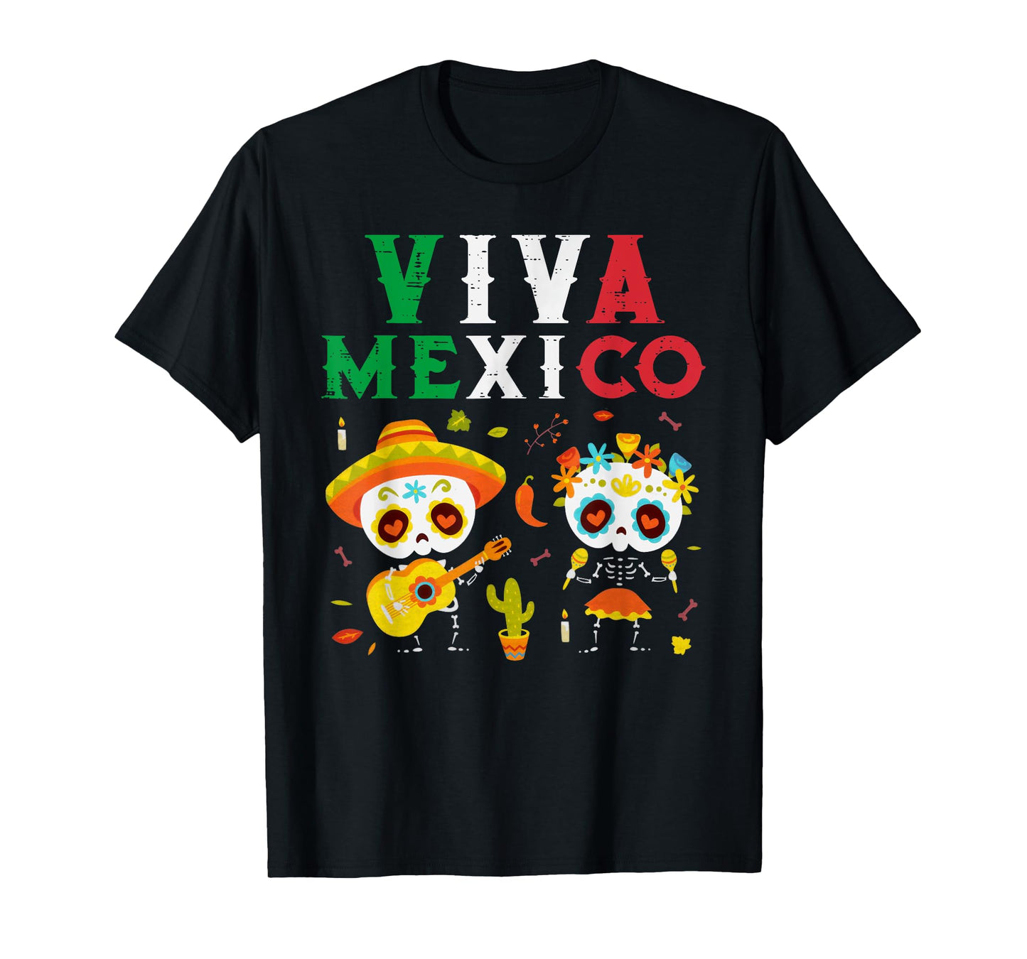 Viva Mexico Boy Girl Maracas Guitar Mexican Independence T-Shirt