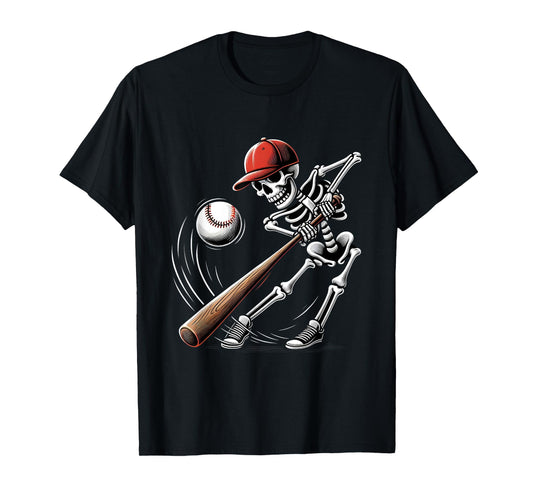 Cool Sports Fan Skeleton Baseball Batter Halloween Men Boy T-Shirt