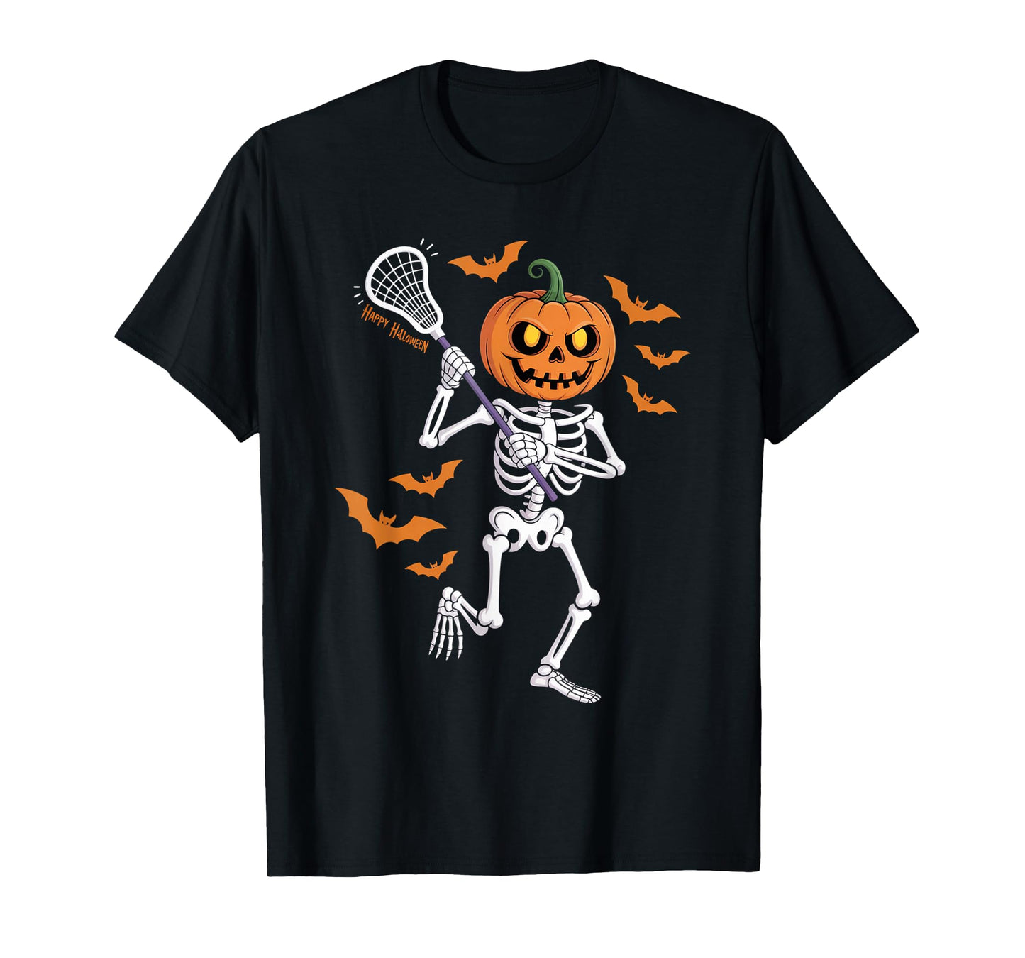 Funny Halloween Skeleton Pumpkin Lacrosse Spooky Halloween T-Shirt