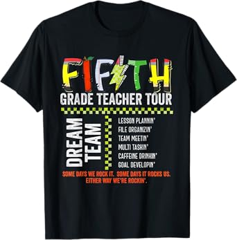 Fifth Grade Dream Team Rocks Back To School Teacher Tour T-Shirt for Men Women Kids