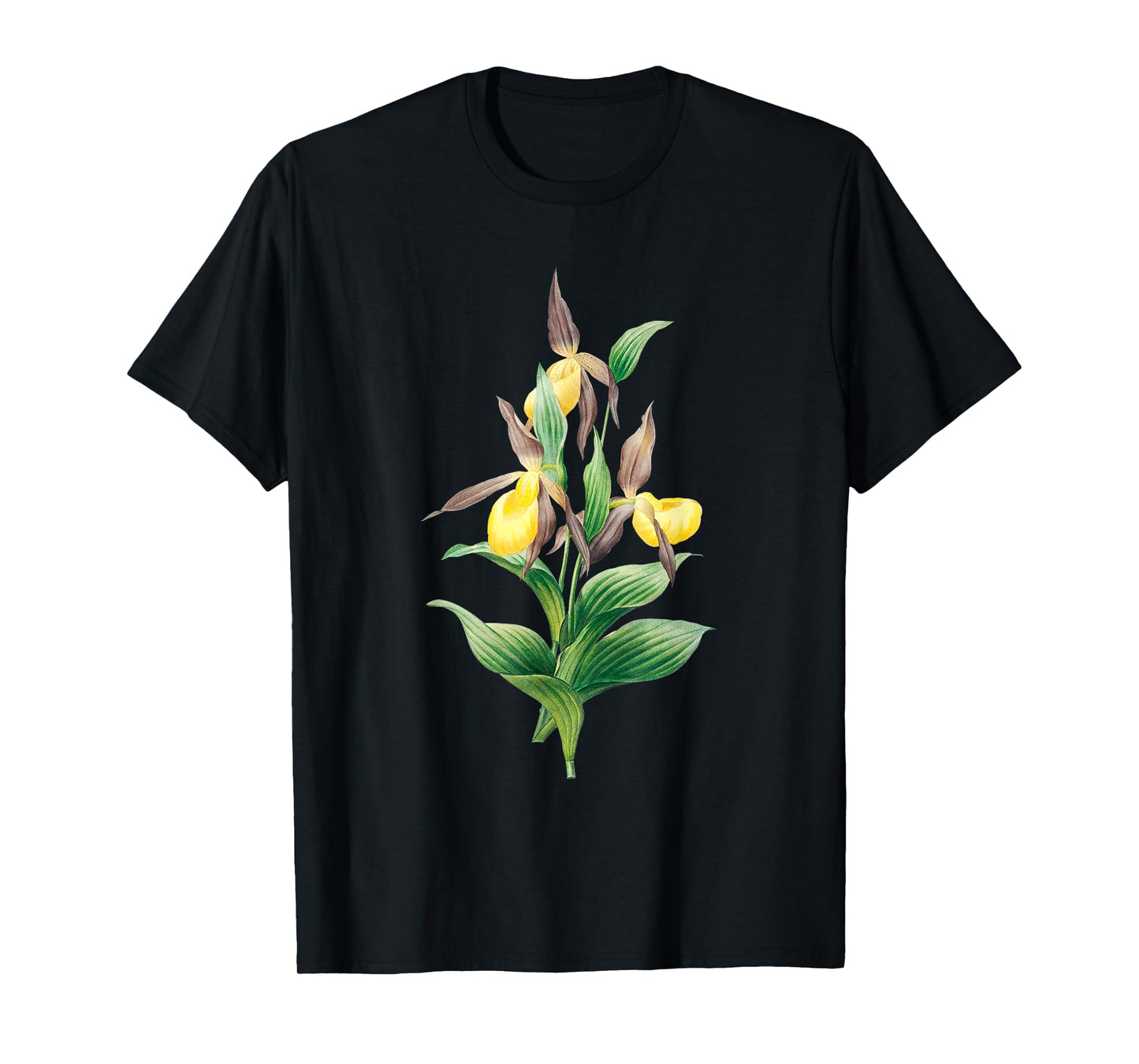 Vintage Yellow Lady's Slipper Orchid Flower Plant Lovers T-Shirt