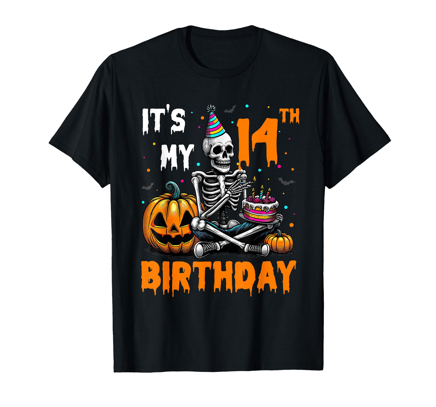Skeleton 14th Birthday Halloween Party Kids 14 Years Gift T-Shirt