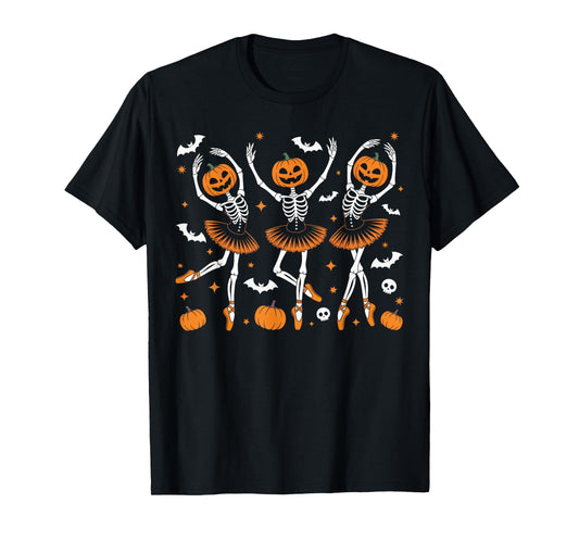 Ballet Pumpkin Skeleton Scary Halloween Men Women Boys Girl T-Shirt