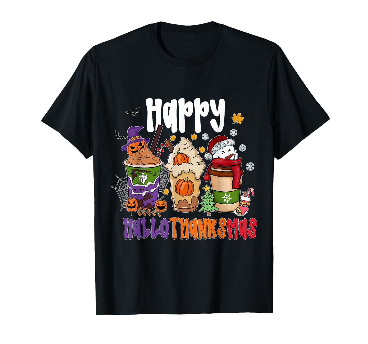 Happy Hallothanksmas Halloween Coffee Latte Thanksgiving T-Shirt