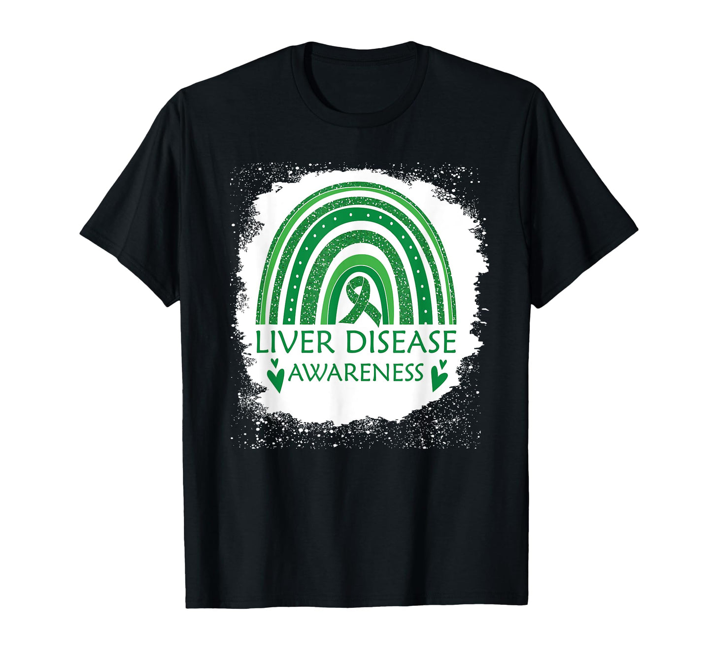 Liver Disease Awareness Bleached Rainbow Green Ribbon Men T-Shirt