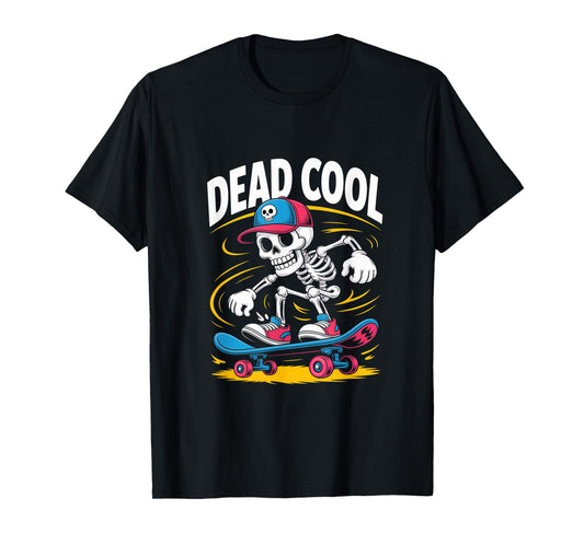 Dead Cool Skeleton Skater – Funny Skull Comic Style T-Shirt