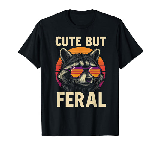 Cute But Feral Raccoon in Retro Sunglasses Funny Vintage T-Shirt