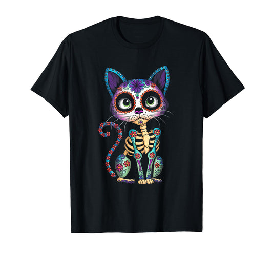 Dia De Los Muertos Cinco De Mayo Cat Sugar Skull Men Women T-Shirt