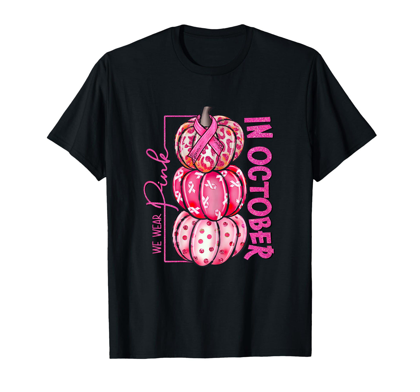 In October We Wear Pink Pumpkin Leopard Breast Cancer Girls T-Shirt