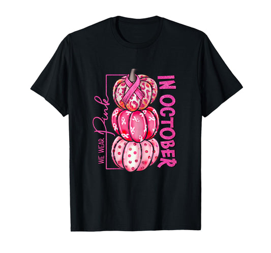 In October We Wear Pink Pumpkin Leopard Breast Cancer Girls T-Shirt