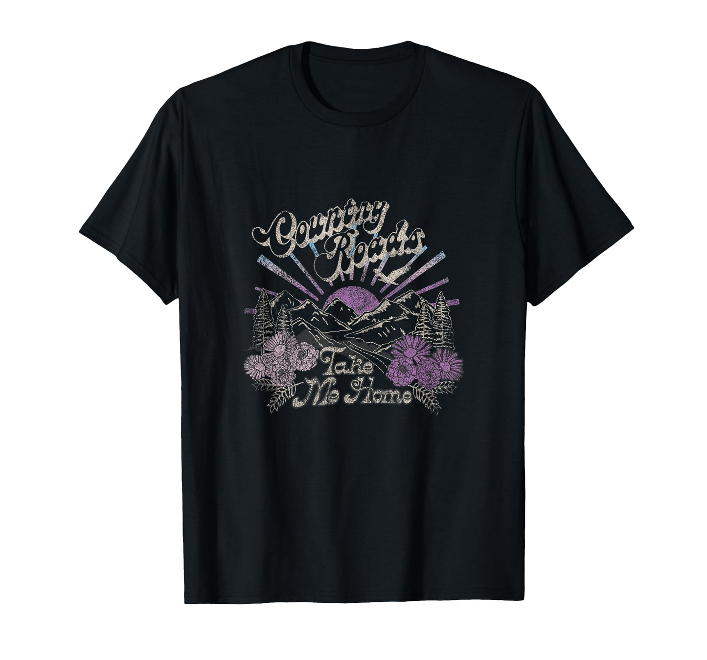 Country Roads Take Me Home Floral Mountain Scene T-Shirt