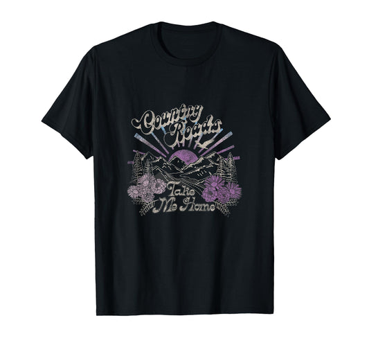 Country Roads Take Me Home Floral Mountain Scene T-Shirt