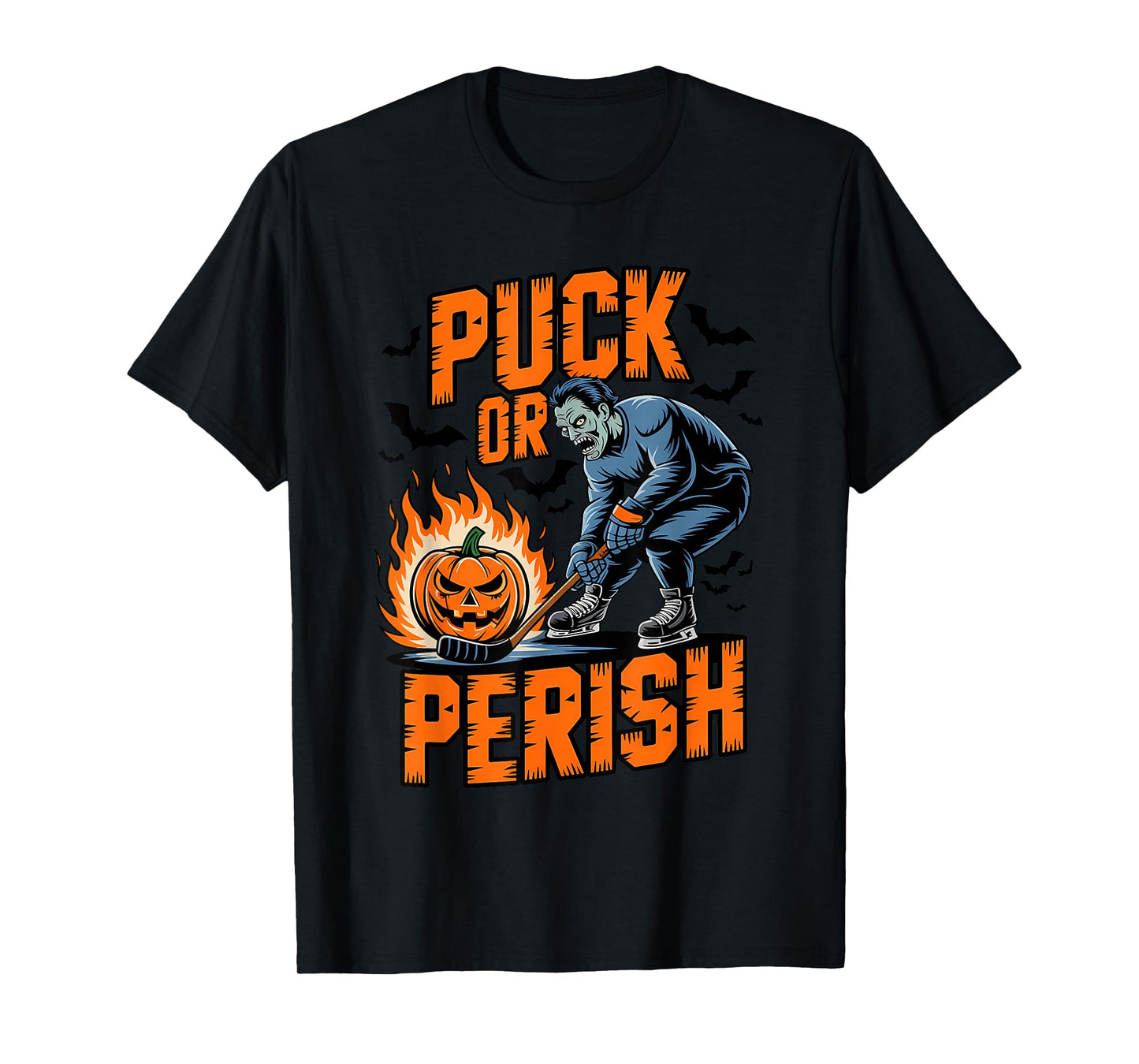 Puck or Perish Funny Hockey Zombies Halloween T-Shirt