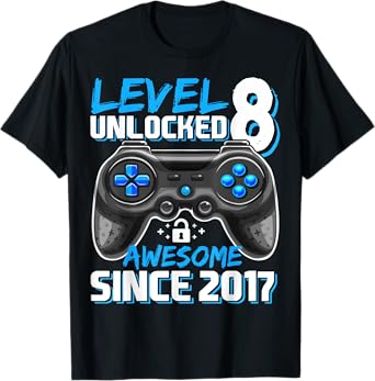 8th Birthday Boy Level 8 Gamer 8 Year Video Game Party T-Shirt