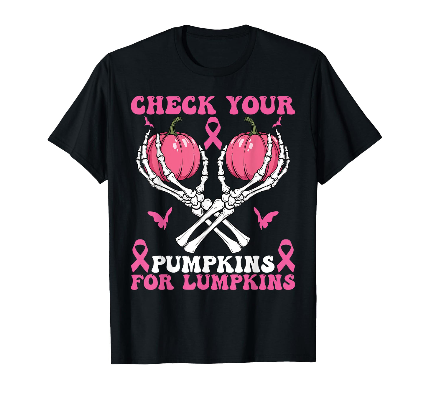 Check Your Pumpkins Breast Cancer Awareness Halloween Women T-Shirt