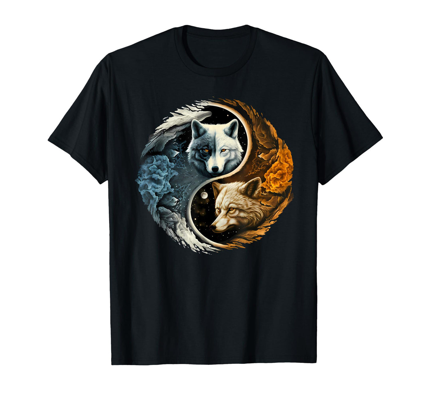 Harmonious Tees Wolf Yin Yang Unisex Adult T-Shirt