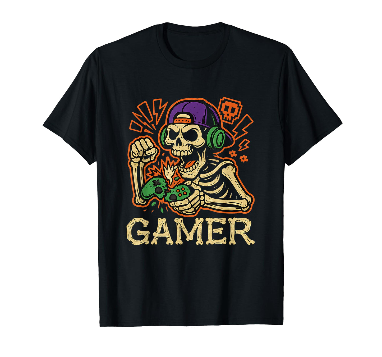 Funny Gamer Skeleton Halloween Costume for Teen Boys T-Shirt