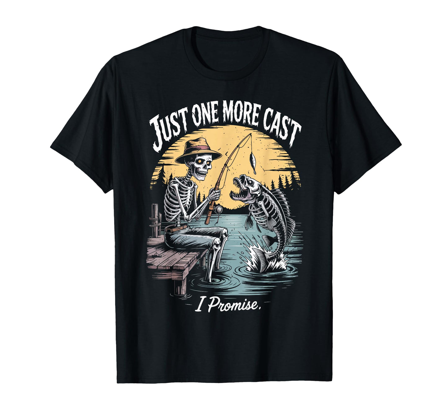 Skeleton Just One More Cast Fishing Halloween Best Fisherman T-Shirt