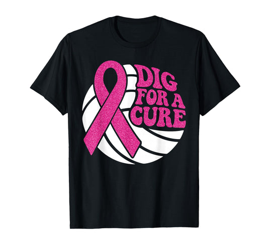 Dig for Cure Pink Ribbon Volleyball Breast Cancer Awareness T-Shirt