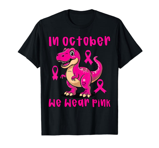Breast Cancer T-Rex in October We Wear Pink for Kids T-Shirt