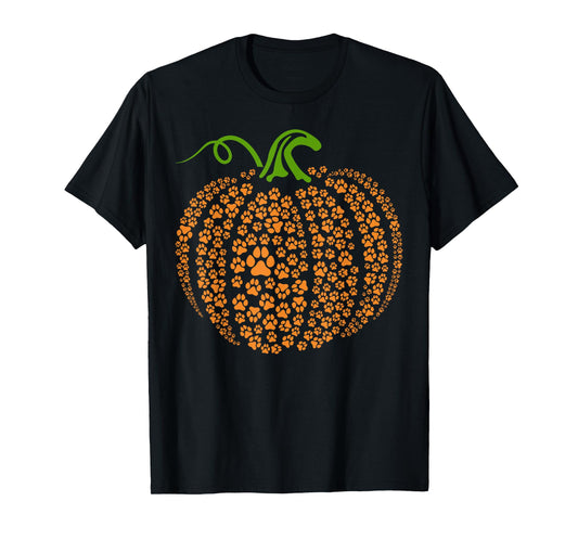 Dog Paw Print Pumpkin Autumn Fall Animal Lover Halloween T-Shirt for Men Women Kids