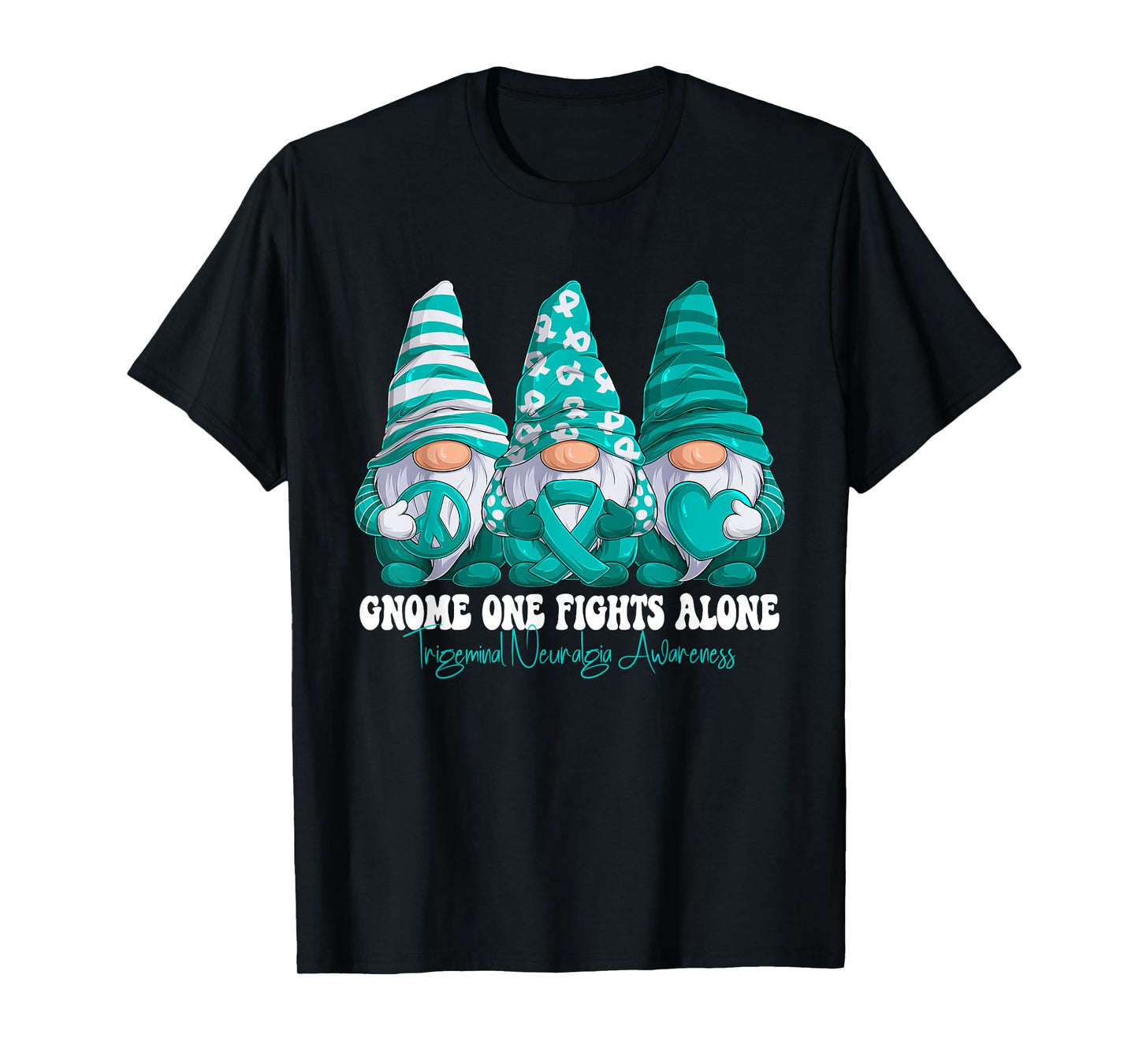 Trigeminal Neuralgia Awareness Month Teal Ribbon Gnomies T-Shirt