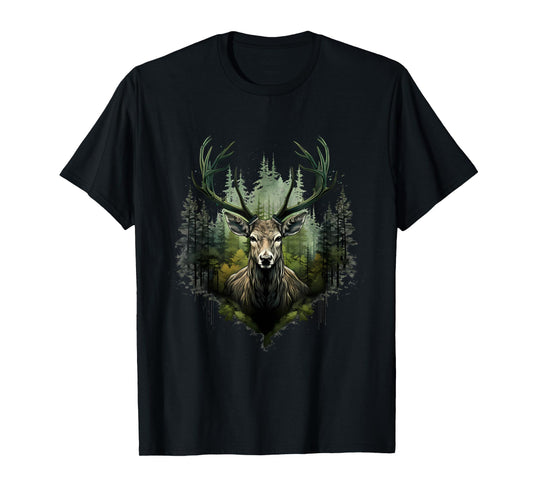 Deer Portrait Forest Motif Artwork Animal Lovers Wildlife T-Shirt