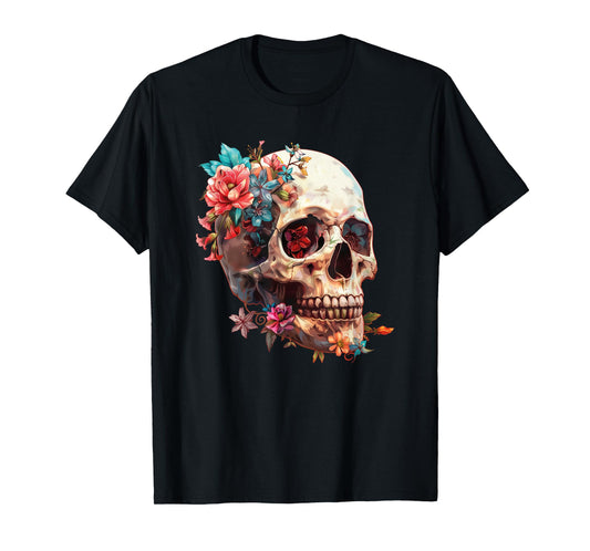 Floral Sugar Skull Rose Flowers Mycologist Gothic Goth T-Shirt