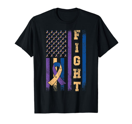Vintage Fight Bladder Cancer Awareness Ribbon American Flag T-Shirt